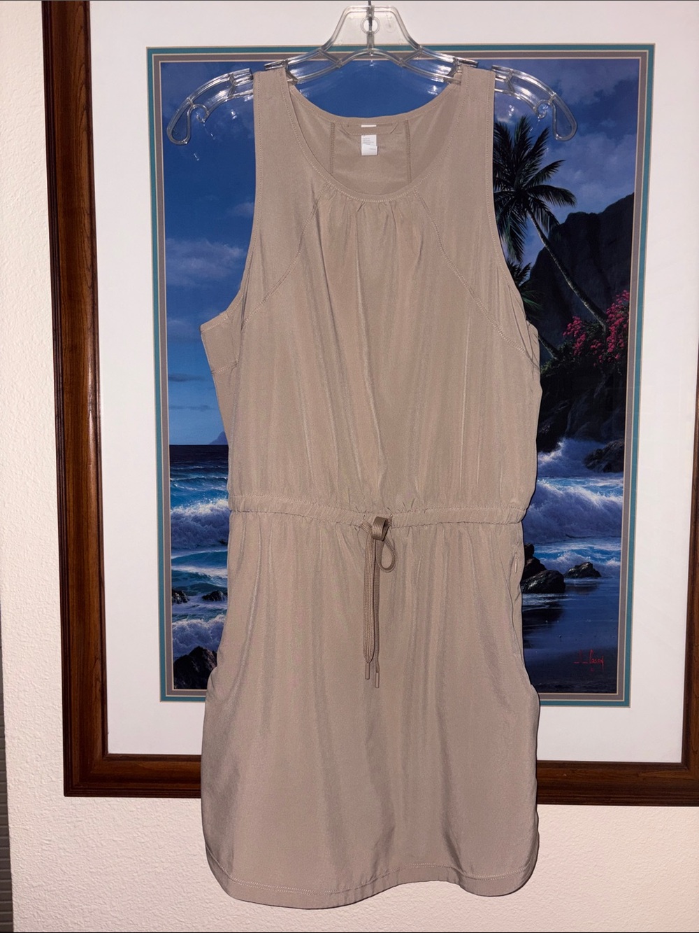 Sleeveless Mini Drawstring Dress in Taupe